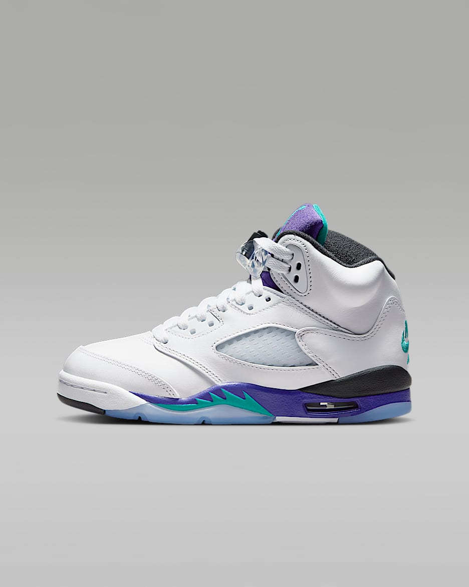 Air Jordan 5 Retro 复刻大童运动鞋 - 白色/冰葡萄紫/黑/祖母绿