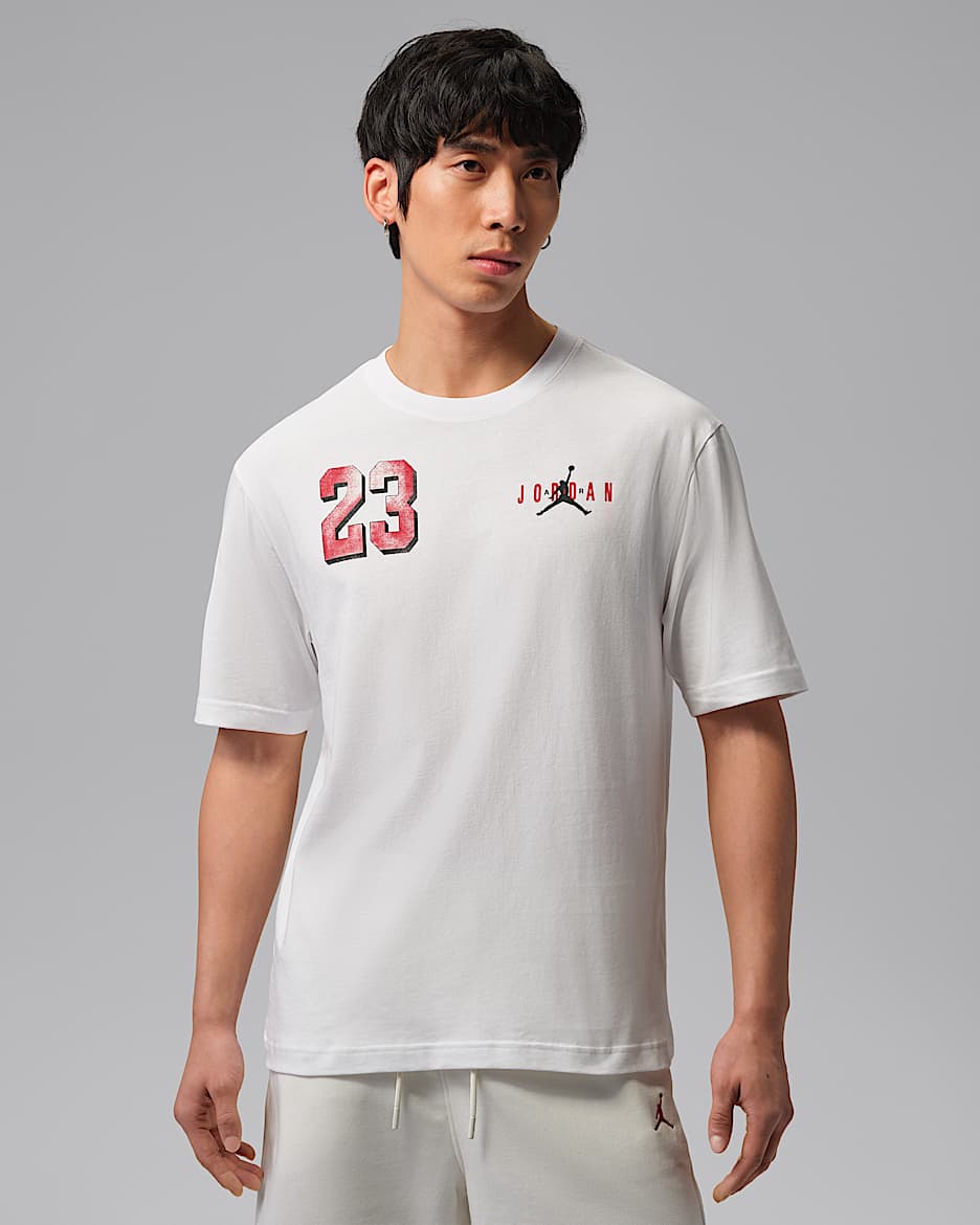 Jordan Brooklyn 男子印花T恤 - 白色/大学红
