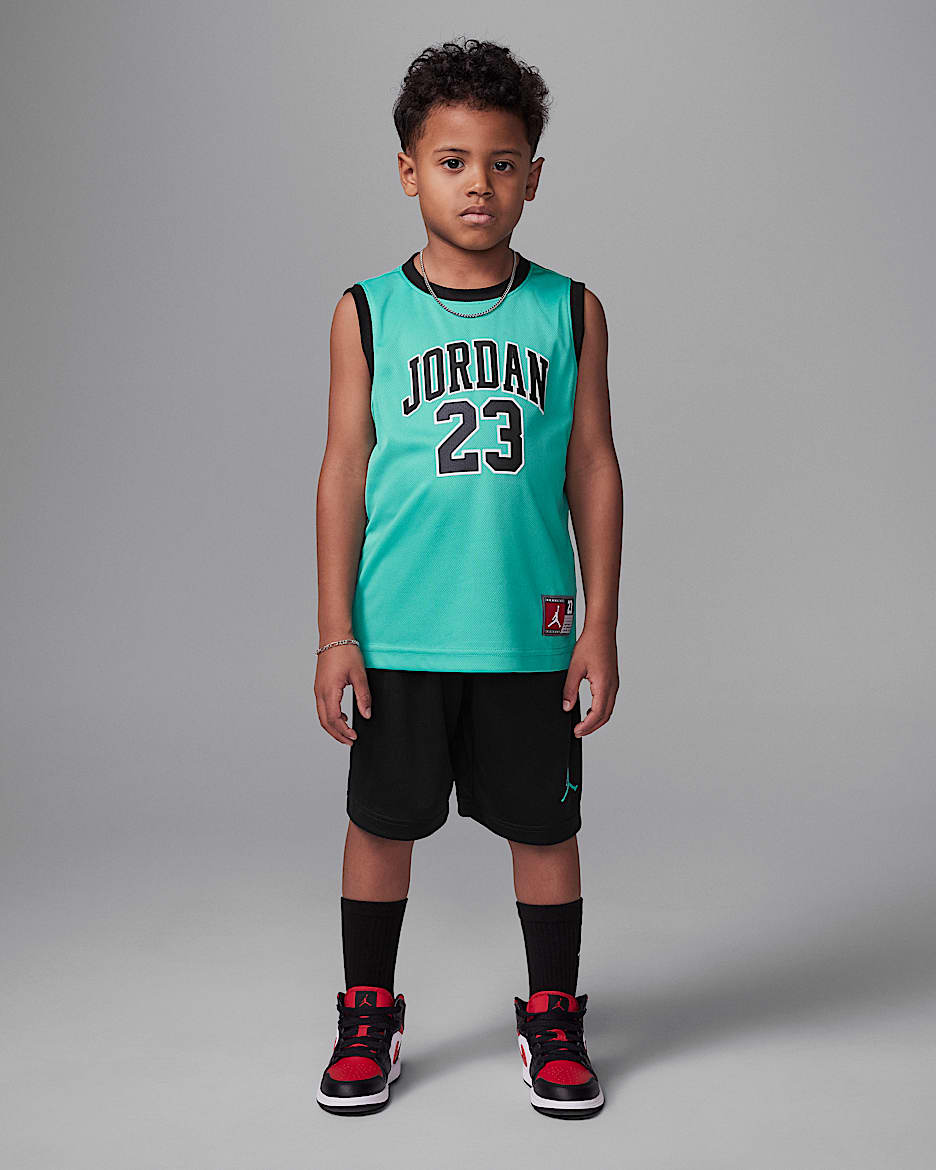 Jordan 23 幼童球衣和短裤套装 - 黑/水洗水鸭青
