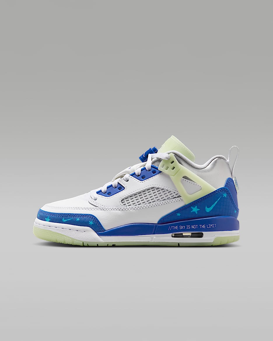 Jordan Spizike Low Sneaker School 大童运动鞋 - 白色/浅荧光黄/金属银/皇家蓝