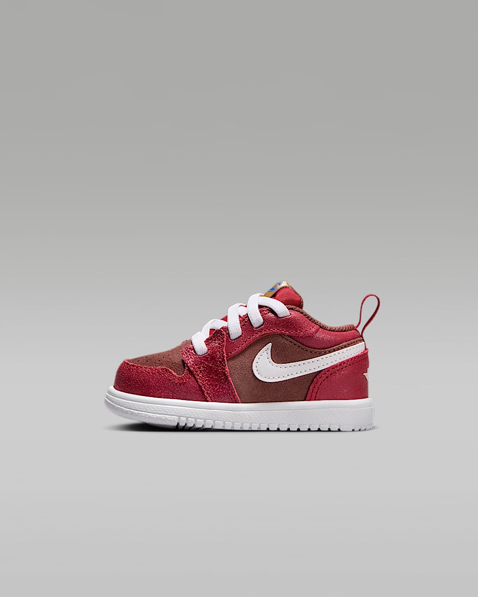 Jordan 1 Low Alt SE 蛇年新年婴童易穿脱运动鞋 - 小马棕/校园红/金属色/白色