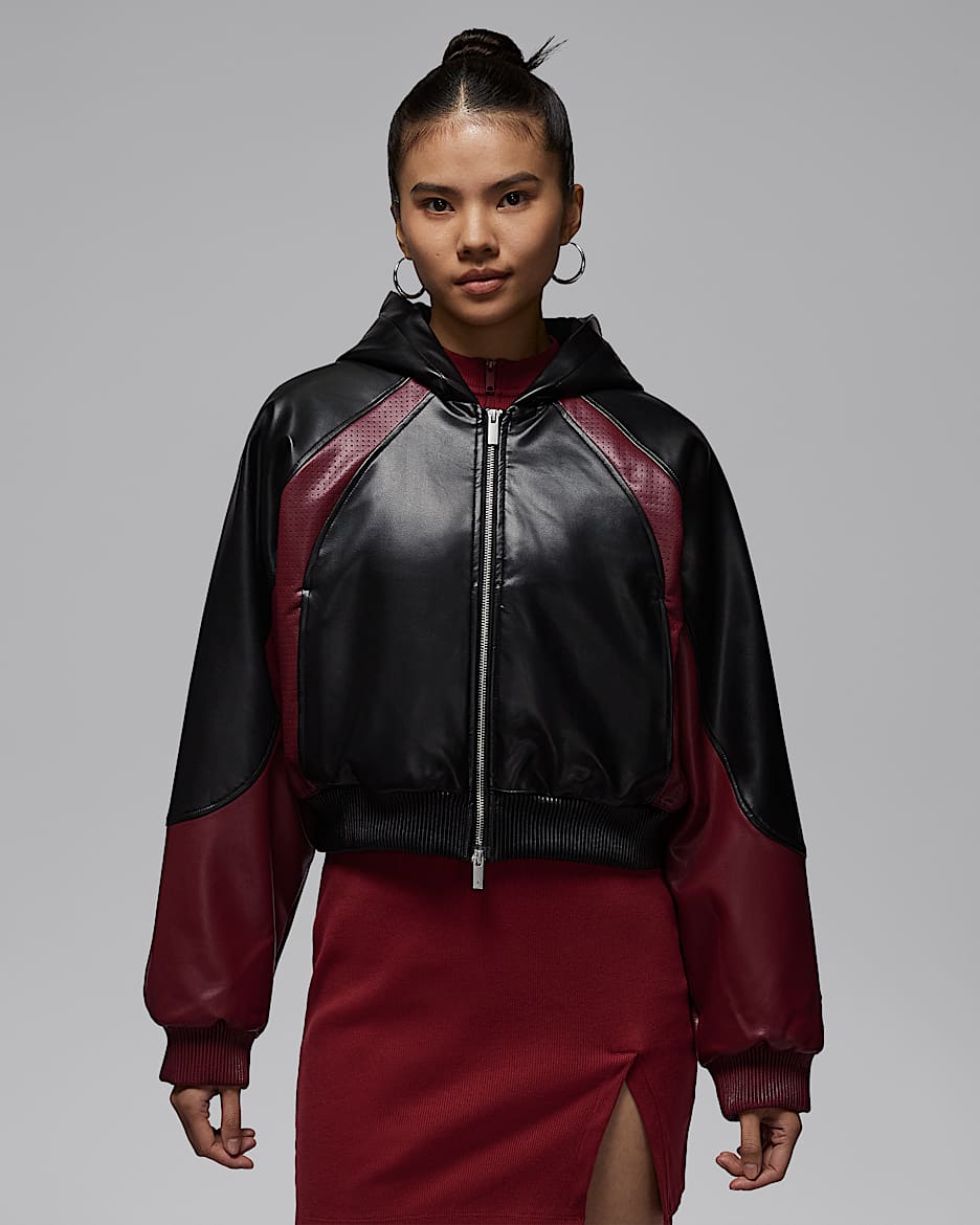 Jordan Flight 女子合成革夹克 - 黑/队红/黑