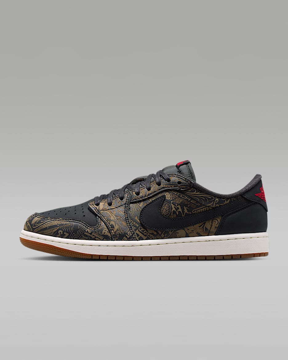 Air Jordan 1 Low OG "Laser" 男子运动鞋 - 黑/山峰白/山峰白/校园红