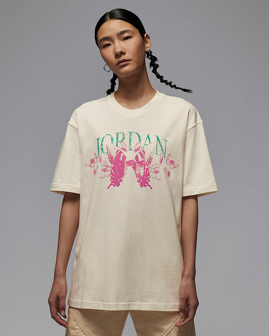 Jordan 女子 Oversize 风印花T恤 - 帆白