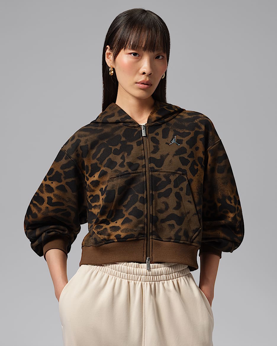 Jordan Brooklyn 女子短款全长拉链开襟连帽衫 - 浅英国褐/惊喜可可色