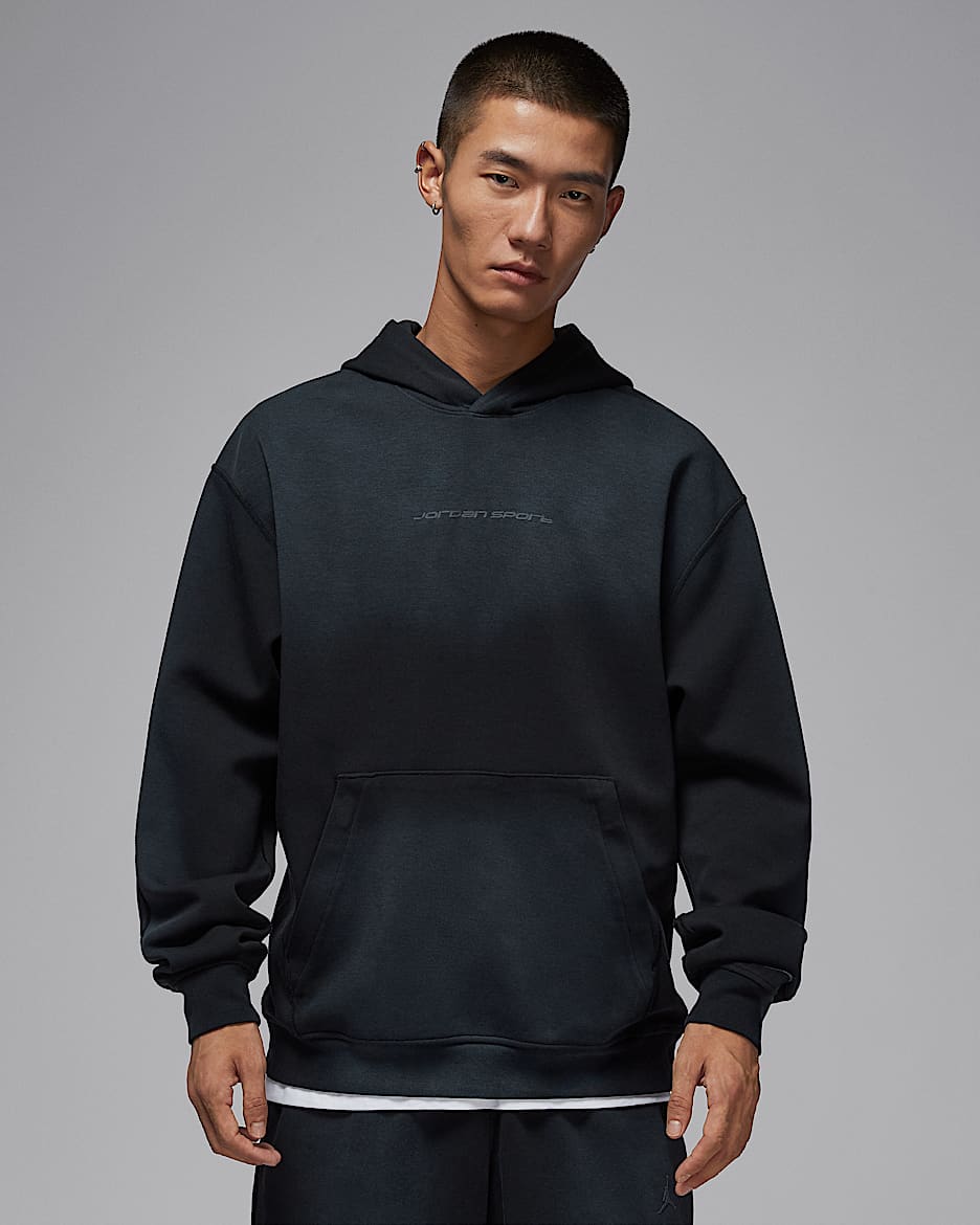 Jordan Sport Hoop Fleece Dri-FIT 男子速干针织套头连帽衫 - 黑/暗灰色