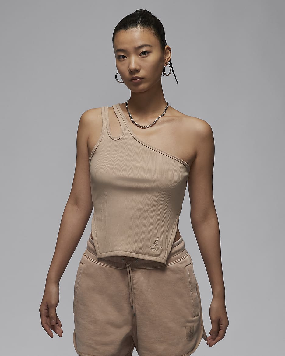 Jordan 女子不对称罗纹背心辣妹风吊带 - 传奇中褐