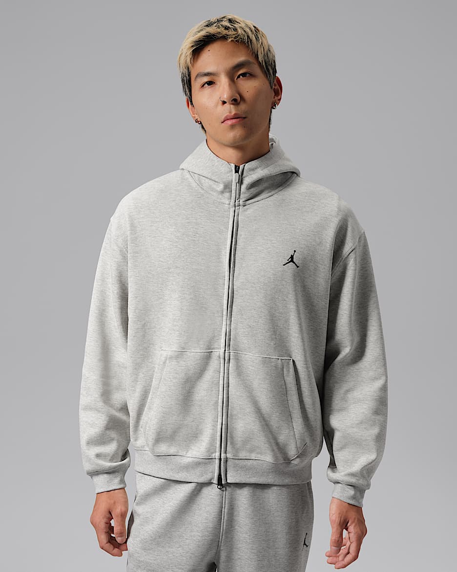 Jordan Sport Hoop Fleece Dri-FIT 男子速干全长拉链开襟连帽衫 - 麻灰