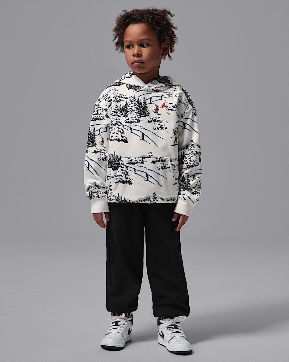 Jordan Brooklyn Fleece 圣诞系列幼童假日风加绒连帽衫和长裤套装 - 帆白