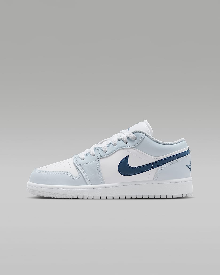 Air Jordan 1 Low 大童运动鞋 - 白色/浅蓝灰/舰队蓝