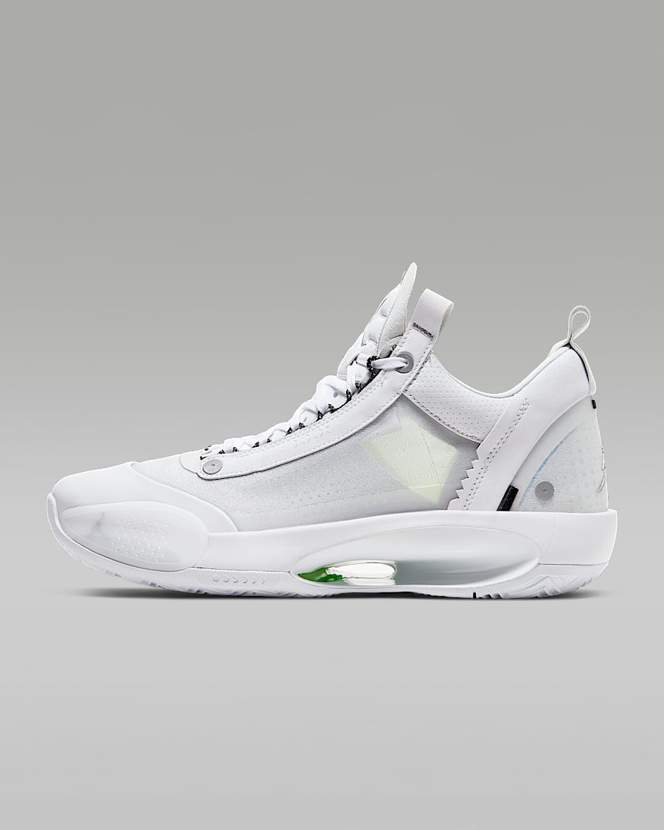 Air Jordan XXXIV Low PF 男子篮球鞋 - 白色/白金色/荧光黄/金属银