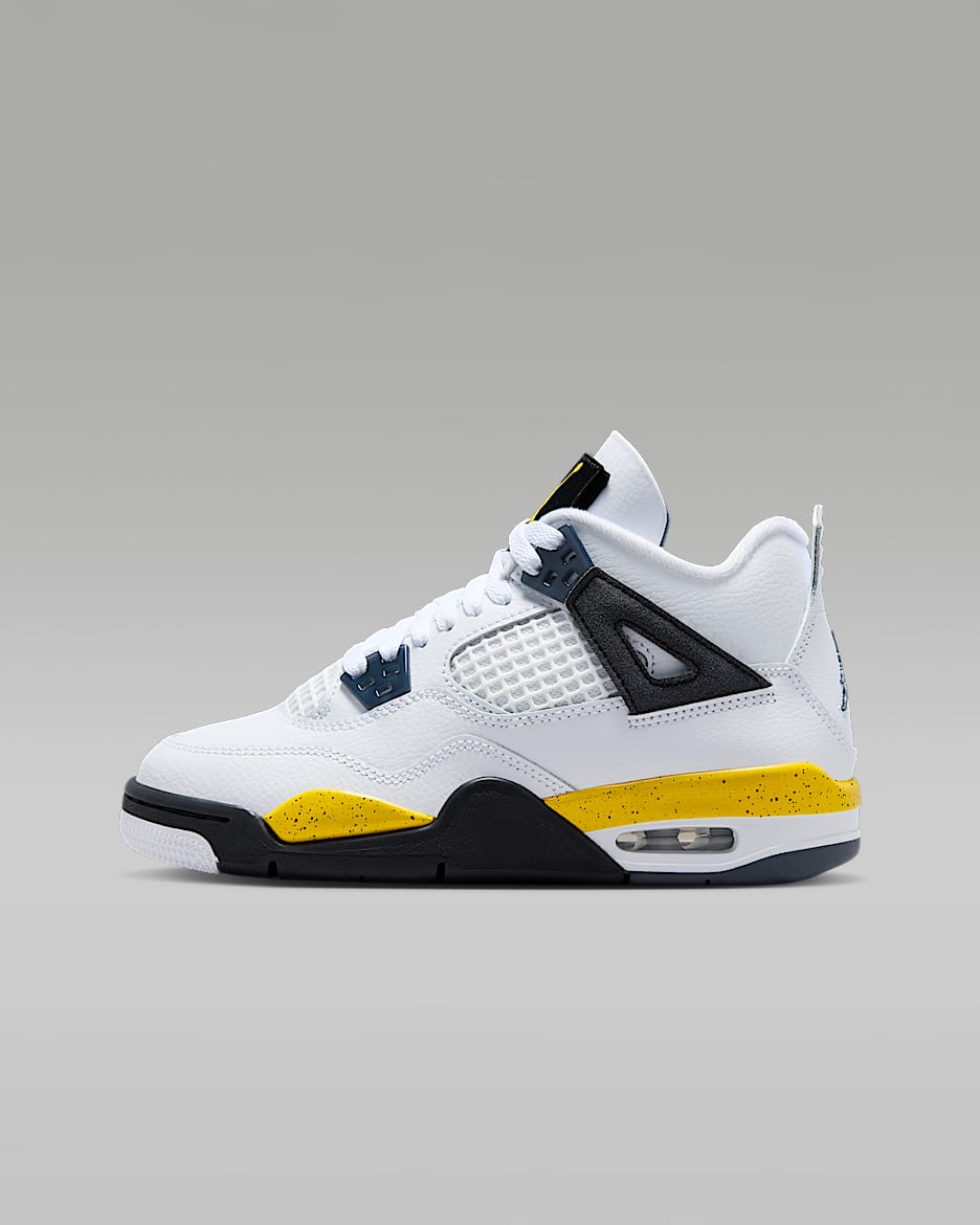 Air Jordan 4 Retro "Tour Yellow" 复刻大童运动鞋 - 白色/暗蓝灰/黑/旅行黄