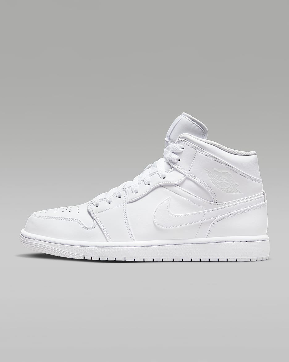 Air Jordan 1 Mid 男子运动鞋时尚百搭轻盈板鞋 - 白色/白色/白色