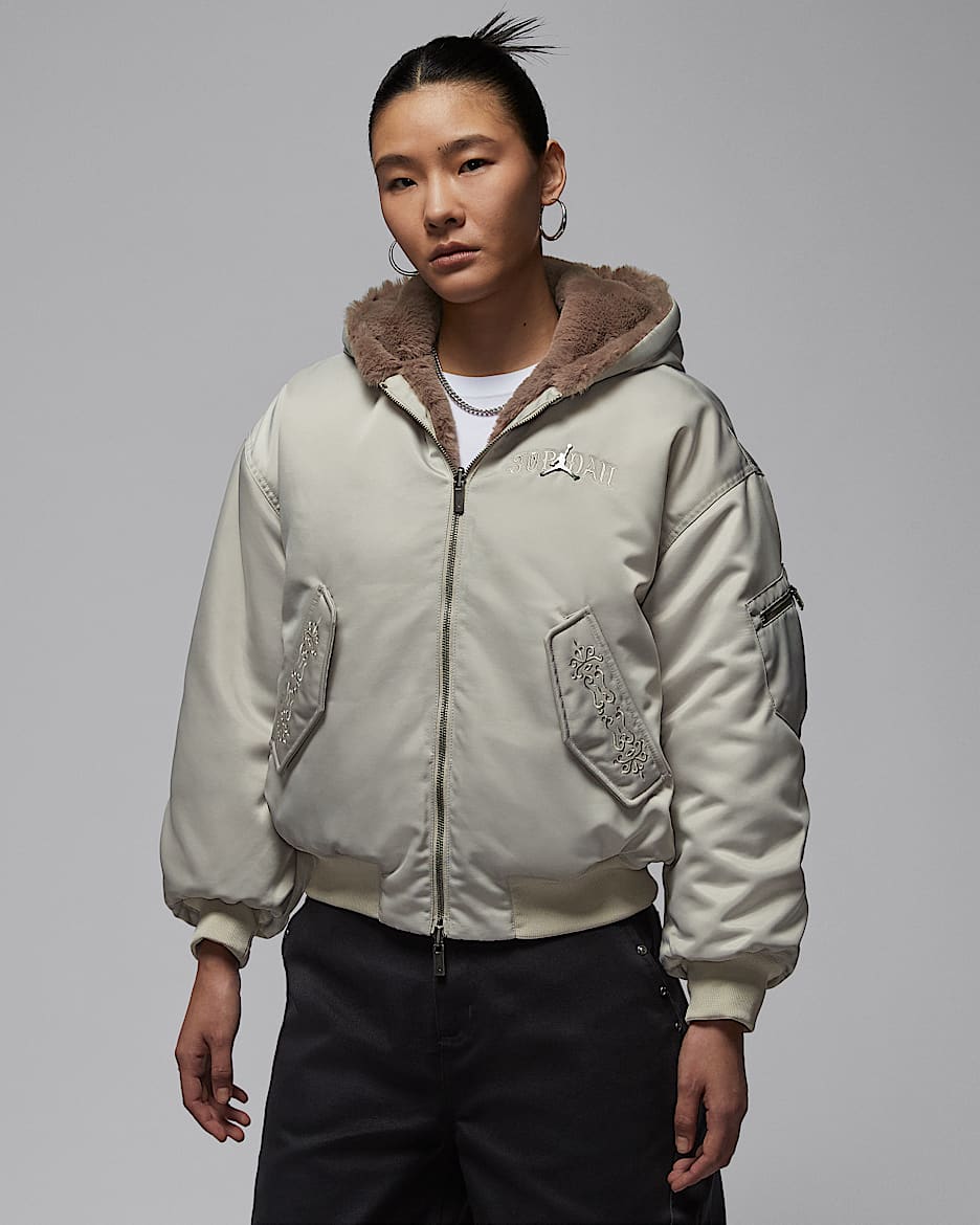 Jordan Flight Renegade 新年系列女子人造毛皮双面穿夹克 - 奶白 II