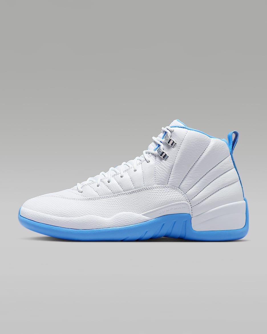 Air Jordan 12 Retro 复刻男子缓震复古运动鞋 - 白色/金属银/大学蓝