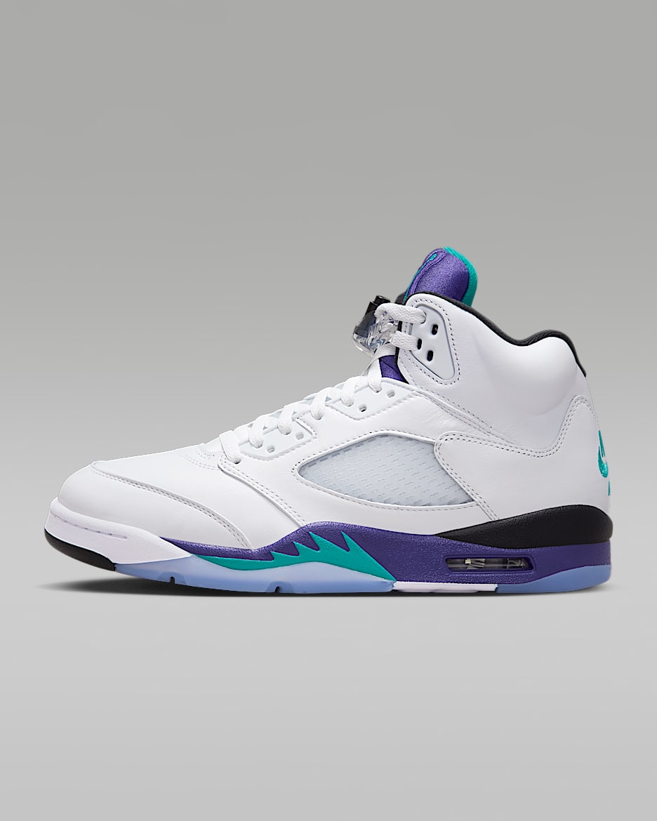 Air Jordan 5 Retro 复刻男子运动鞋 - 白色/冰葡萄紫/黑/祖母绿