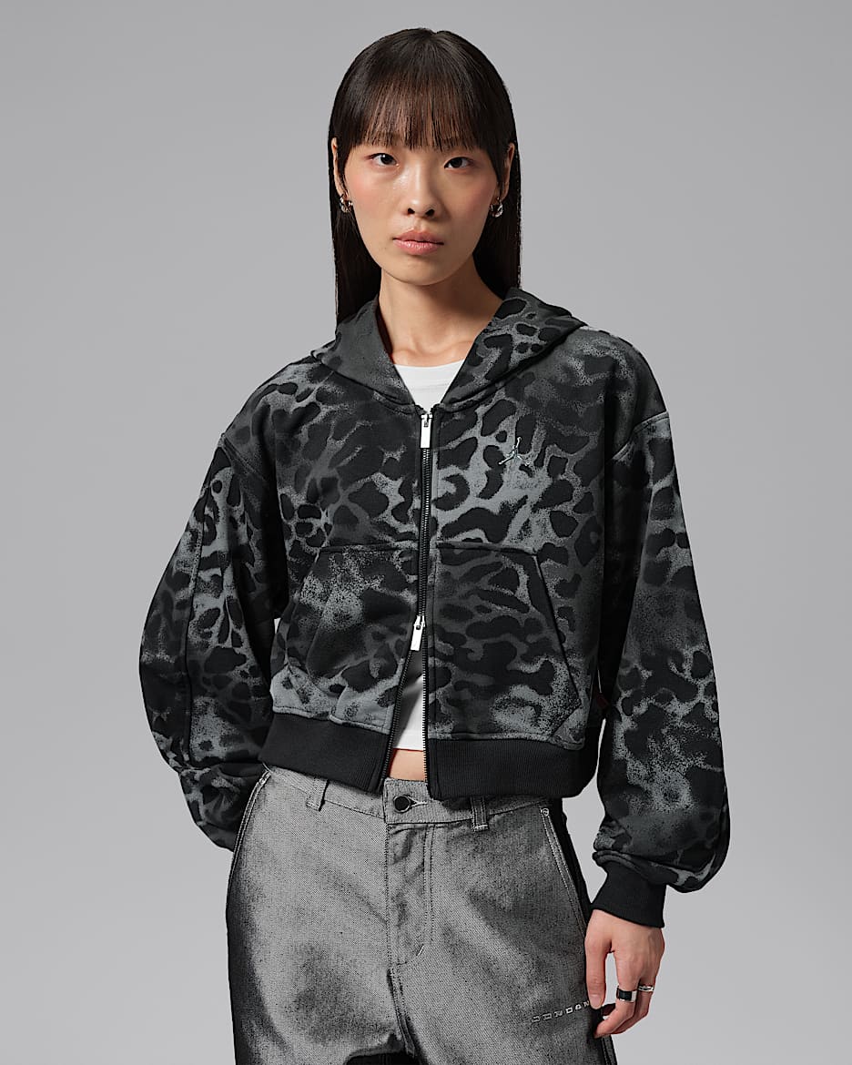 Jordan Brooklyn 女子短款全长拉链开襟连帽衫 - 黑/黑