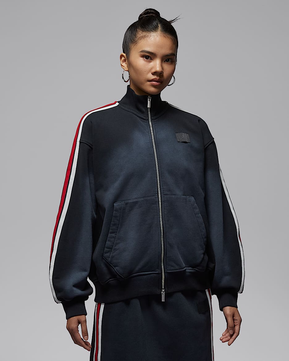 Jordan Flight Fleece 女子法式毛圈全长拉链开襟夹克 - 黑/暗烟灰