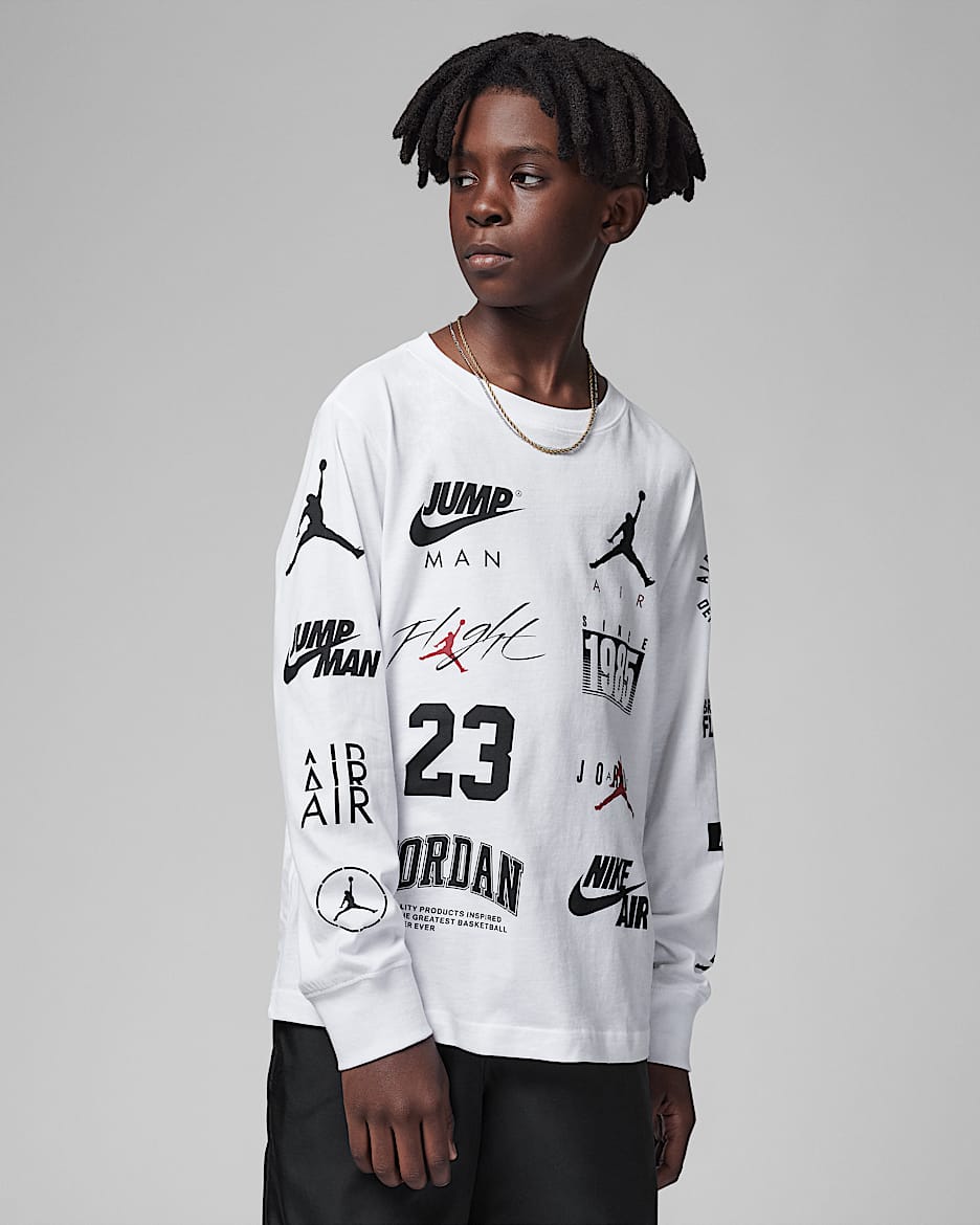 Jordan Level Up Long Sleeve Tee 大童（男孩）长袖T恤 - 白色