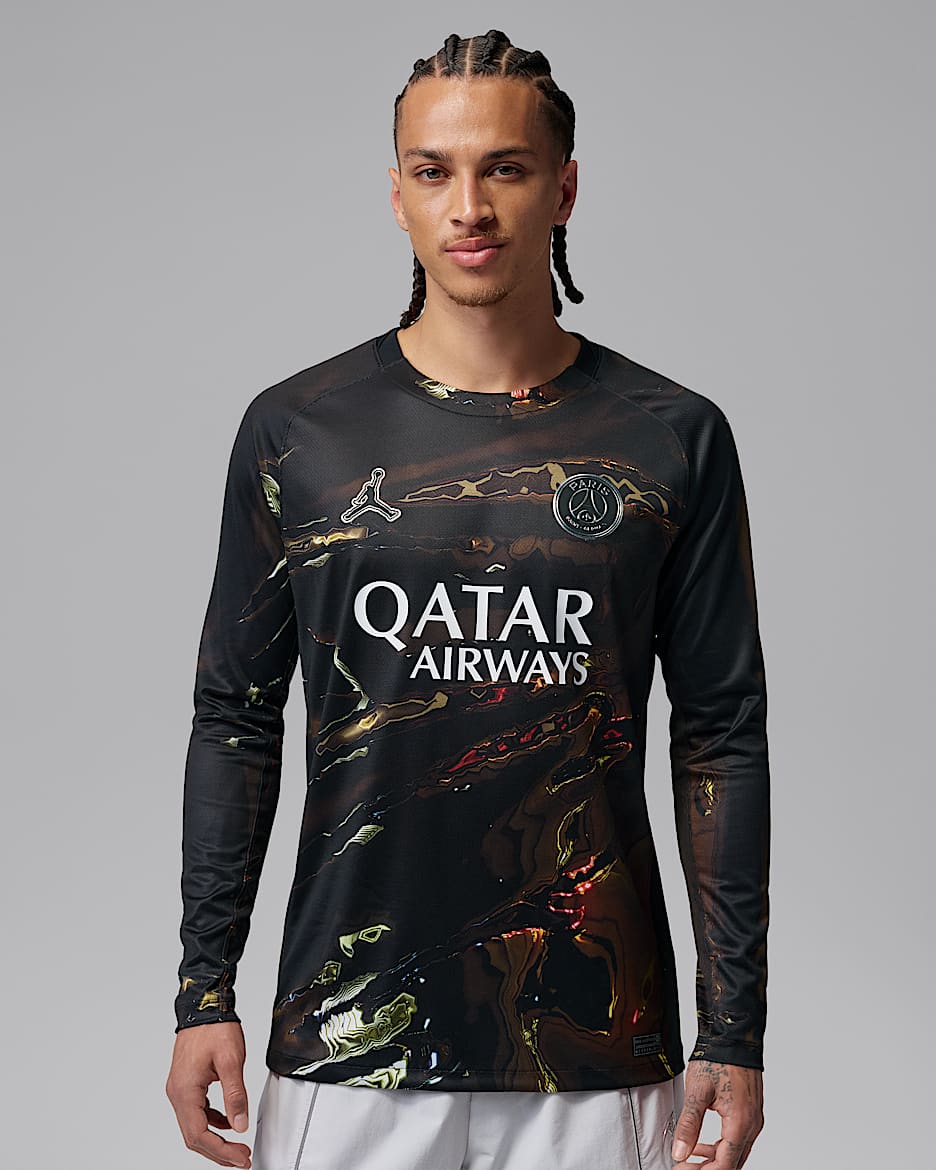 2026 赛季巴黎圣日耳曼 Night Edition 球迷版 Jordan Dri-FIT 男子速干足球长袖球衣 - 黑/白色/黑