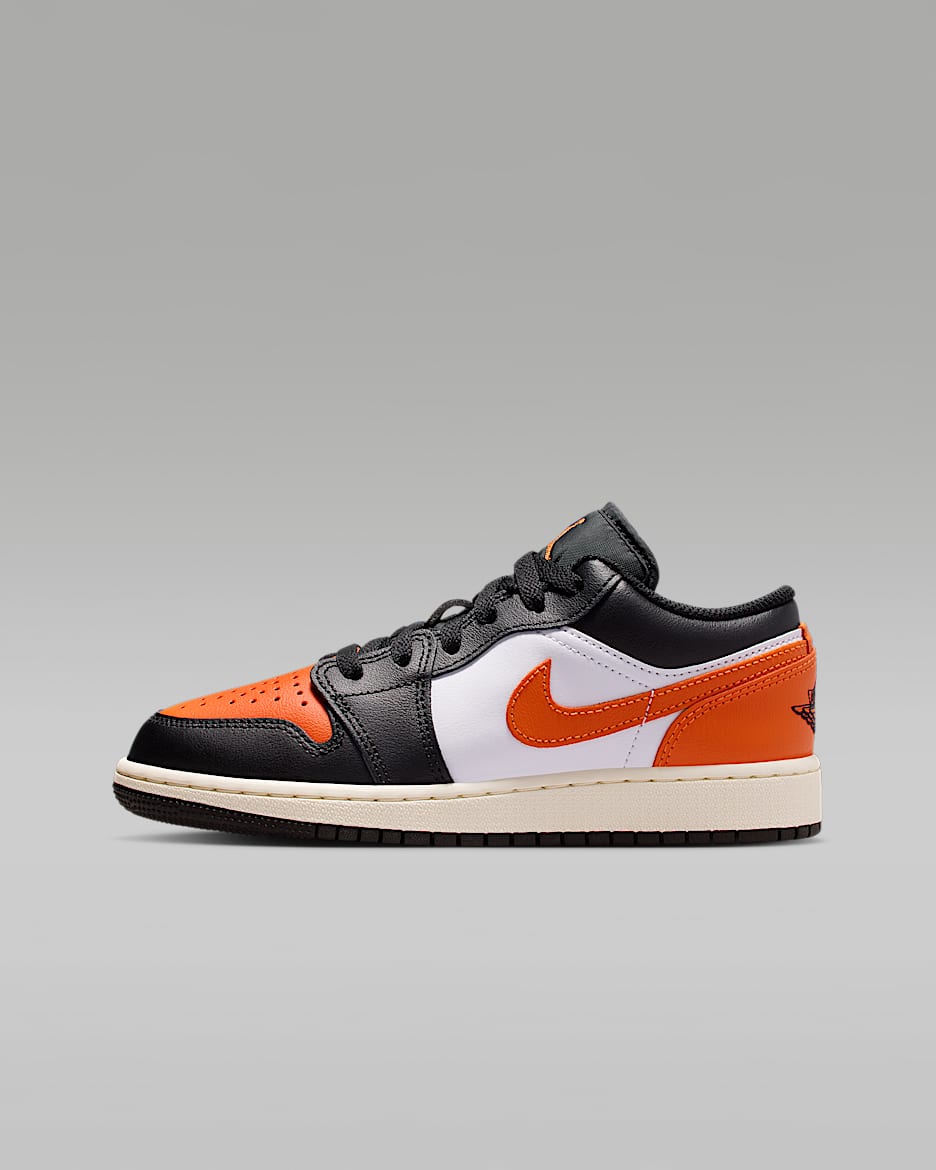 Air Jordan 1 Low 大童运动鞋 - 黑/白色/帆白/海星橙