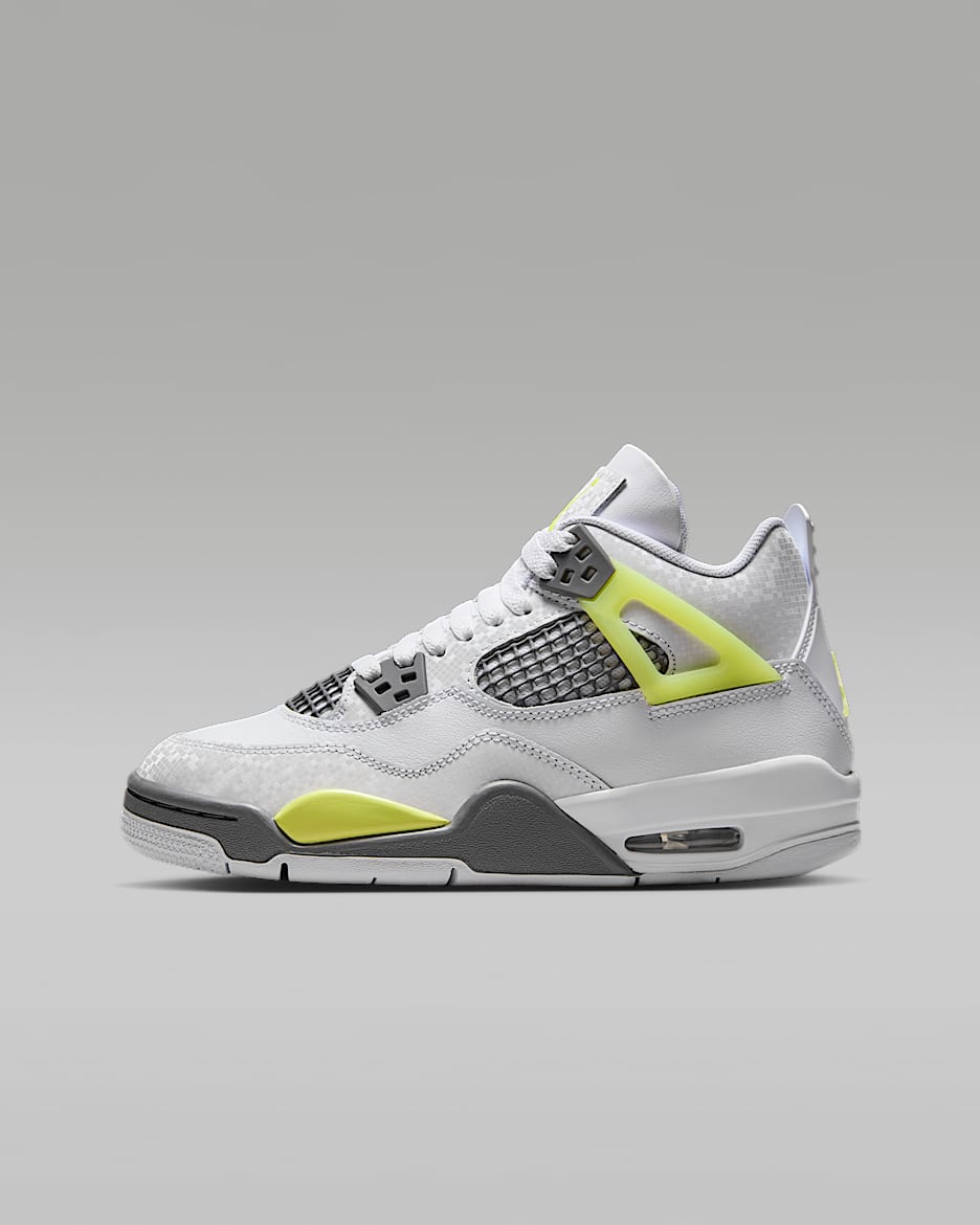 Air Jordan 4 Retro 复刻大童运动鞋 - 白色/浅石黑/浅柠檬黄