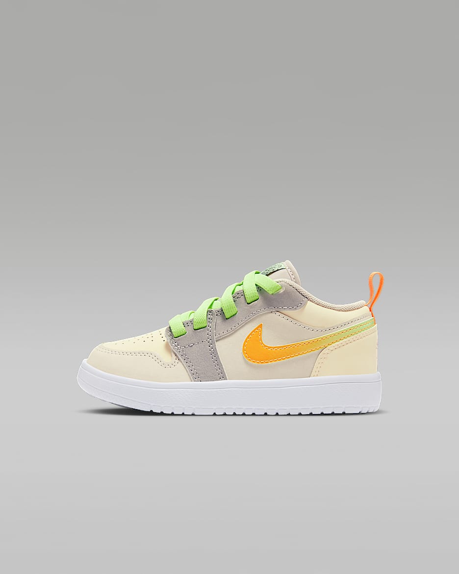 Jordan 1 Low Alt Sneaker School 幼童运动鞋 - 赭石沙色/微橙/大气灰/爆炸绿黄
