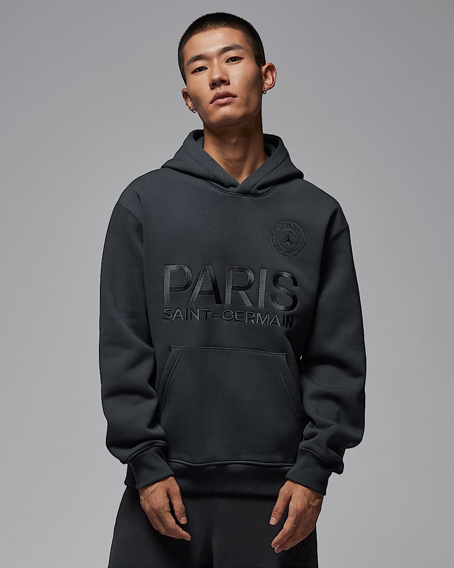 巴黎圣日耳曼足球俱乐部男子加绒连帽衫 - 煤黑