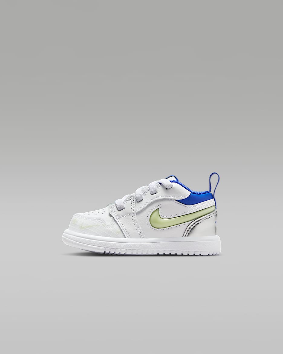Jordan 1 Low Alt Sneaker School 婴童运动鞋 - 白色/金属银/浅荧光黄/皇家蓝
