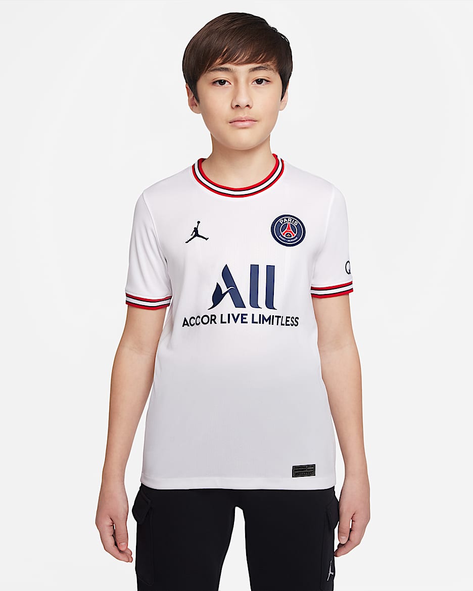 2022/23 赛季巴黎圣日耳曼第四球衣球迷版 Jordan Dri-FIT 大童足球球衣 - 白色/深藏青
