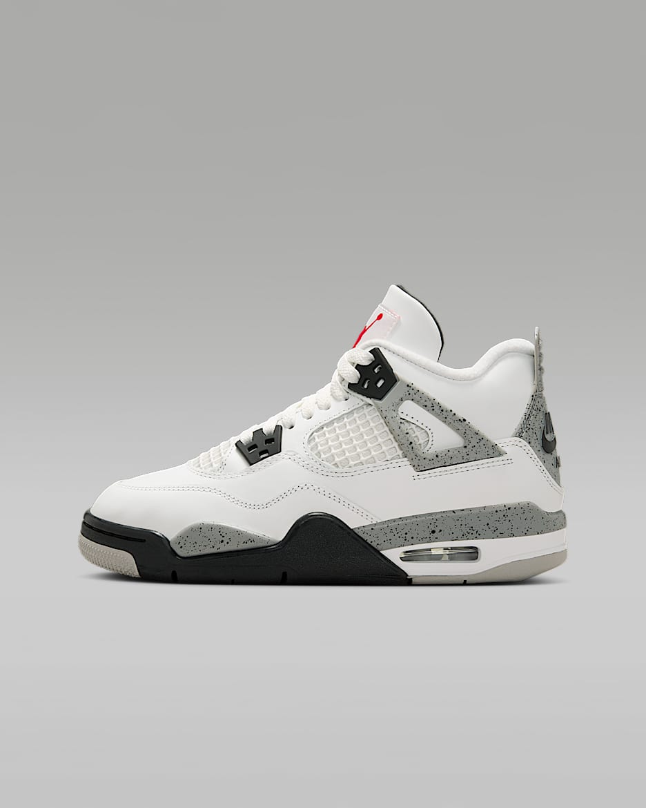 Air Jordan 4 Retro "White Cement" 复刻大童运动鞋 - 山峰白/水泥灰/黑/火焰红