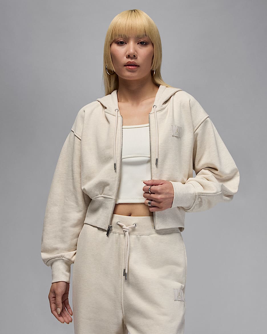 Jordan Flight Fleece 女子短款全长拉链开襟针织连帽衫 - 浅土褐/藤黄