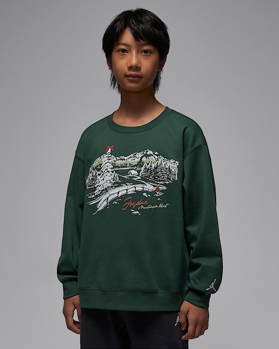 Jordan Resort 大童加绒圆领上衣 - 深绿