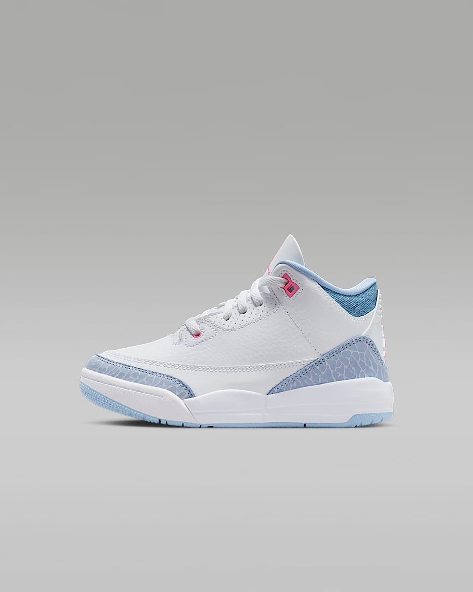 Jordan 3 Retro 复刻幼童运动鞋 - 白色/狂喜钴蓝/足球灰/霞光粉