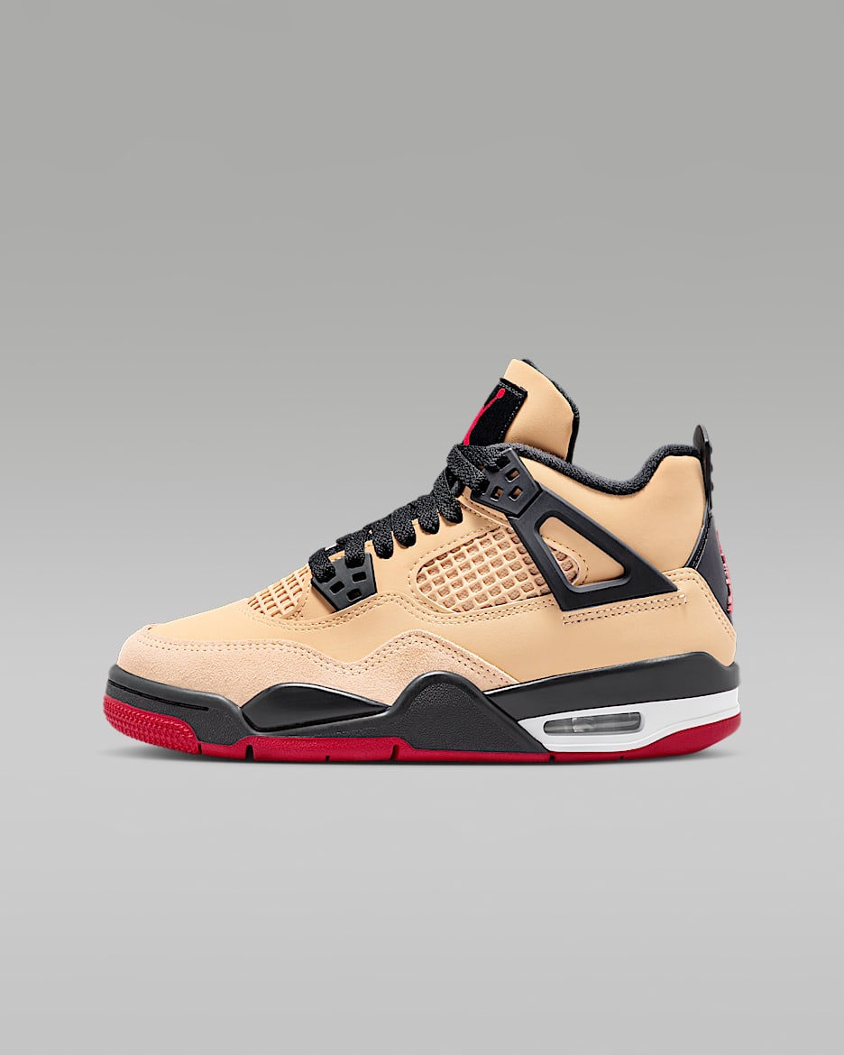 Air Jordan 4 Retro 复刻大童运动鞋 - 芝麻棕/黑/白色/火焰红