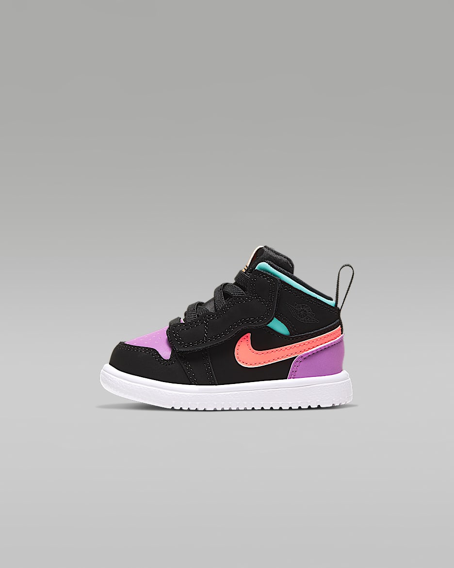 Jordan 1 Mid Alt (TD) 婴童运动童鞋 - 黑/极光绿/超级紫罗兰色/荷兰橙