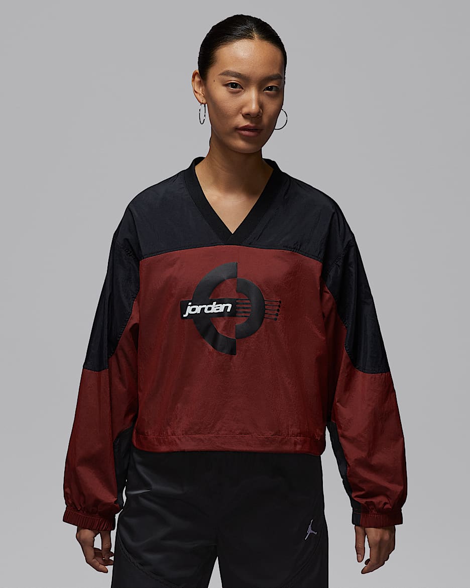 Jordan Brooklyn 女子梭织长袖印花套头上衣 - 黑/椒红/白色