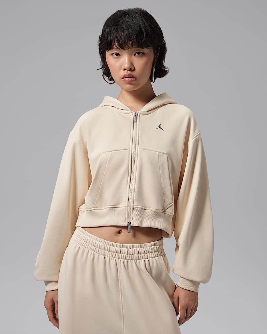 Jordan Brooklyn 女子短款全长拉链开襟连帽衫 - 珍珠白
