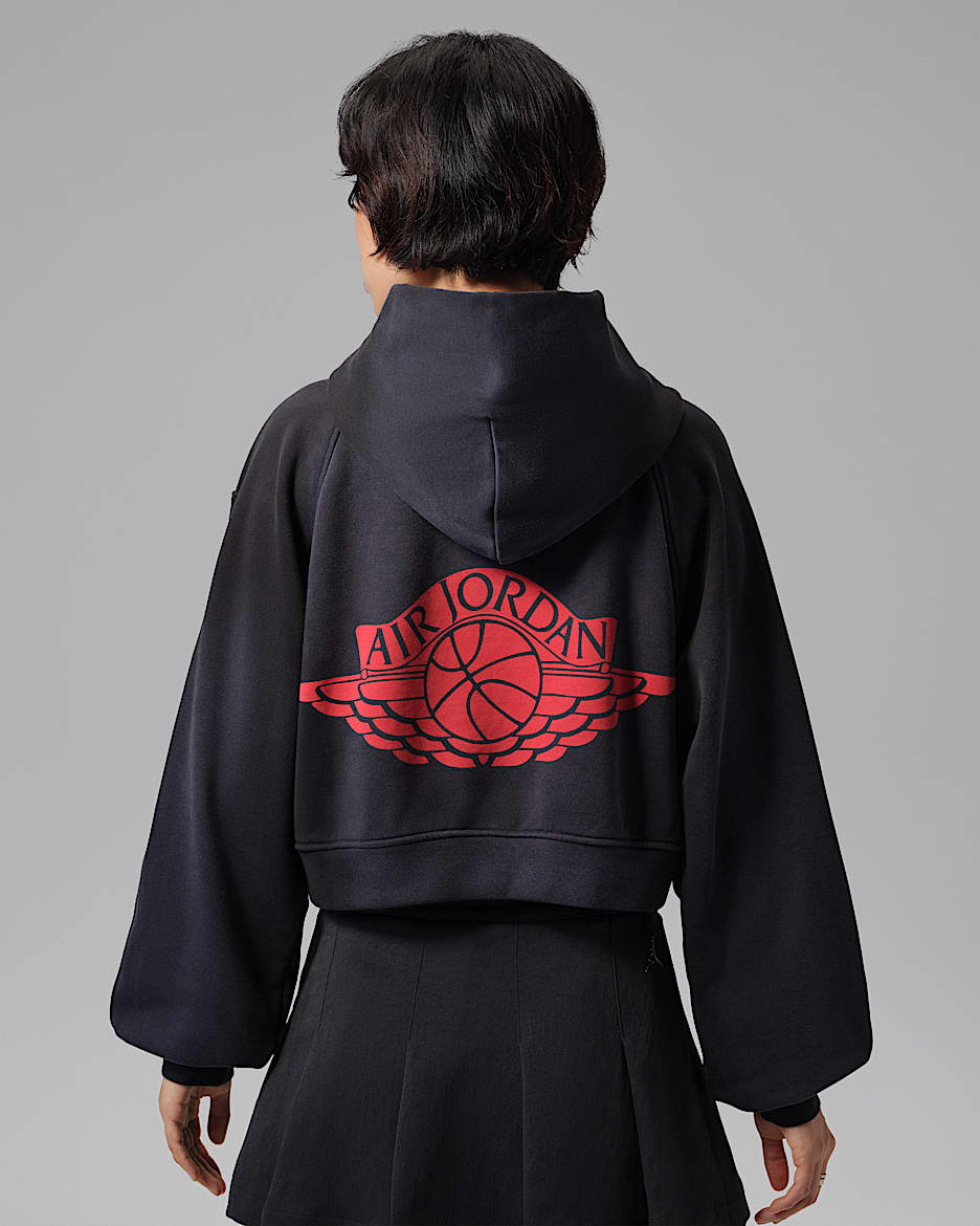 Jordan Flight Fleece 女子中间层短款连帽衫 - 黑/大学红