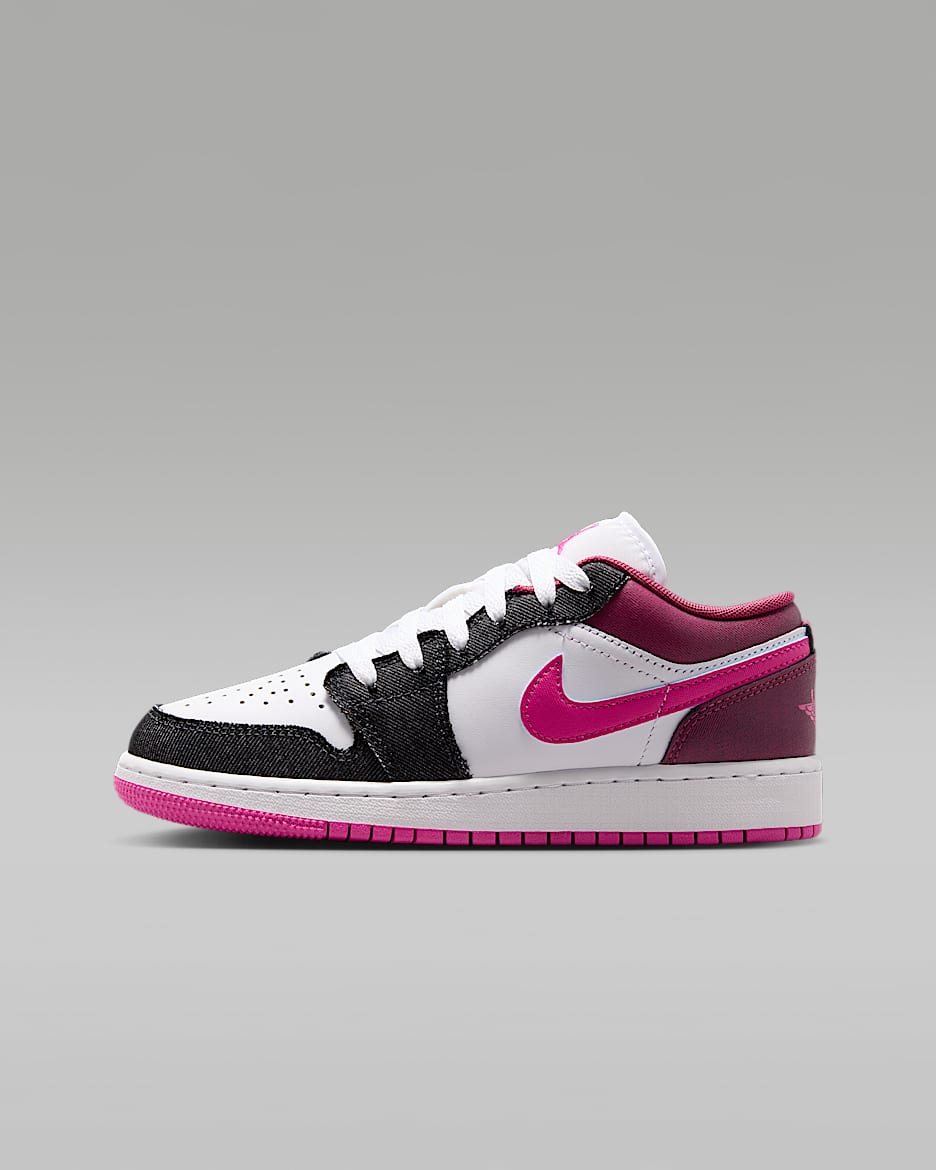 Air Jordan 1 Low SE 大童运动鞋 - 灰黑/白色/沙漠粉/沙漠粉