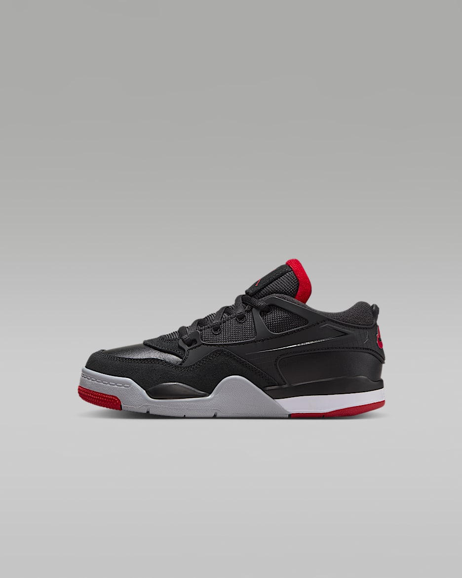 Jordan 4 RM 幼童运动鞋 - 黑/狼灰/白色/校园红