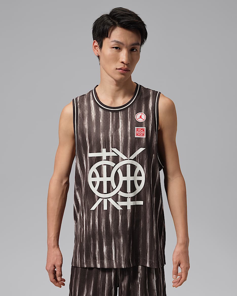 Jordan Sport Dongdan Dri-FIT 下站东单男子速干网眼布篮球球衣 - 丝绒棕/帆白/大学红