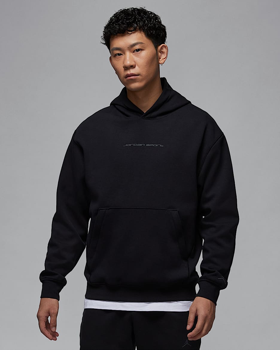 Jordan Sport Hoop Fleece Dri-FIT 男子速干套头连帽衫 - 黑/暗灰色