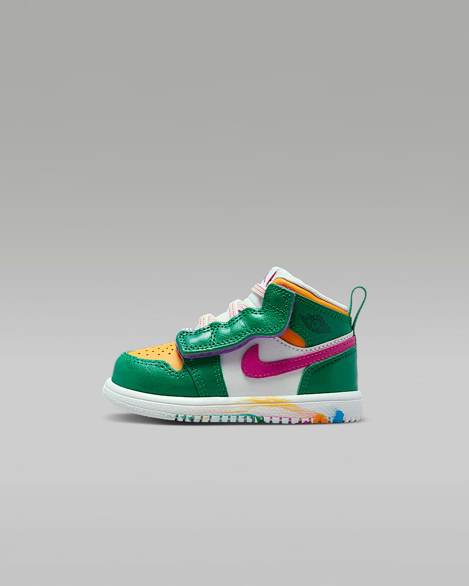 Jordan 1 Mid Alt (TD) 婴童运动童鞋 - 孔雀绿/白色/大学金/活力粉