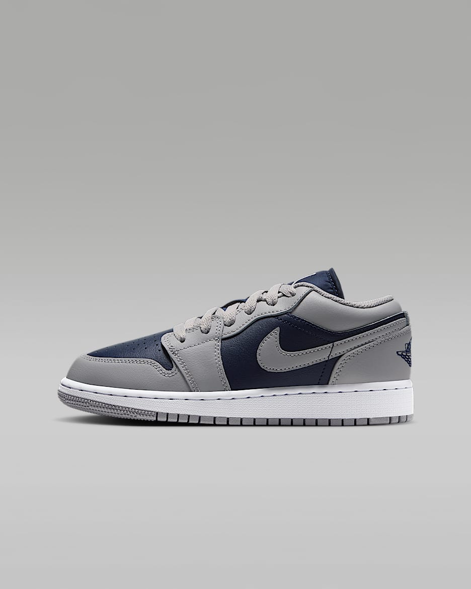 Air Jordan 1 Low 大童运动鞋 - 科技灰/白色/大学深蓝
