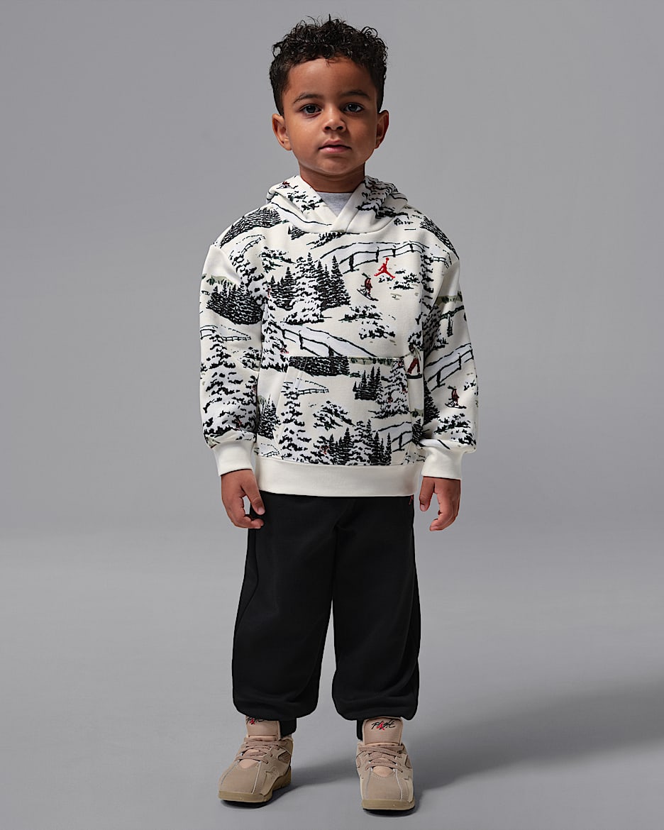 Jordan Brooklyn Fleece 圣诞系列婴童假日风加绒连帽衫和长裤套装 - 帆白