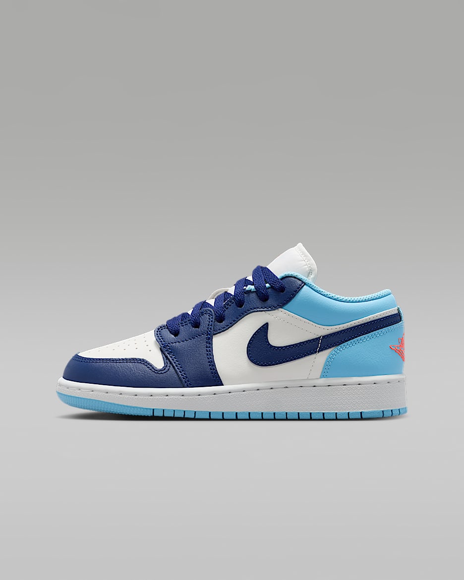 Air Jordan 1 Low 大童运动鞋 - 帆白/冷蓝/火山岩红/空间蓝