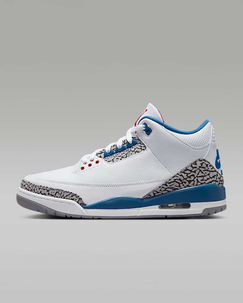 Air Jordan 3 Retro "True Blue" 复刻男子运动鞋 - 白色/纯蓝/火焰红