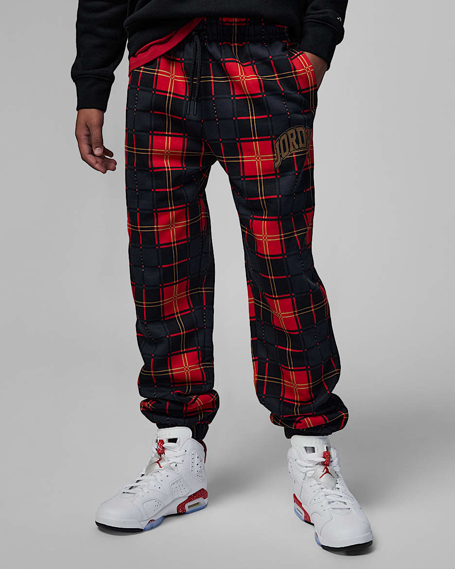 Brooklyn Plaid 大童加绒长裤 - 黑
