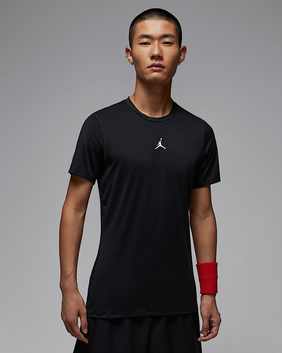 Jordan Sport Dri-FIT 男子防晒速干短袖紧身运动上衣 - 黑/白色